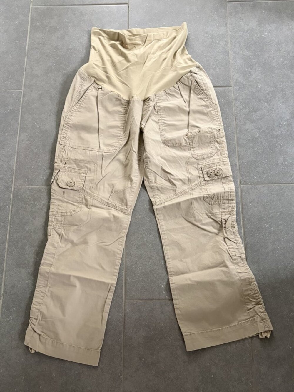 Womens Maternity Full Panel Khaki Cargo Pant